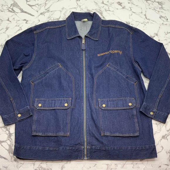 Men's State Property by Rocawear Blue 3/4 Length Casual Denim Jacket